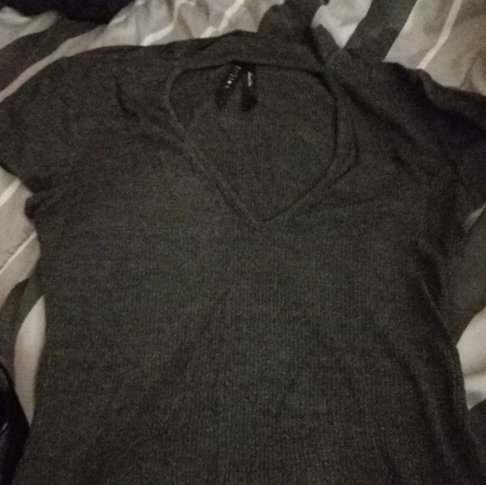 Deep V Neck Charcoal Grey Tee